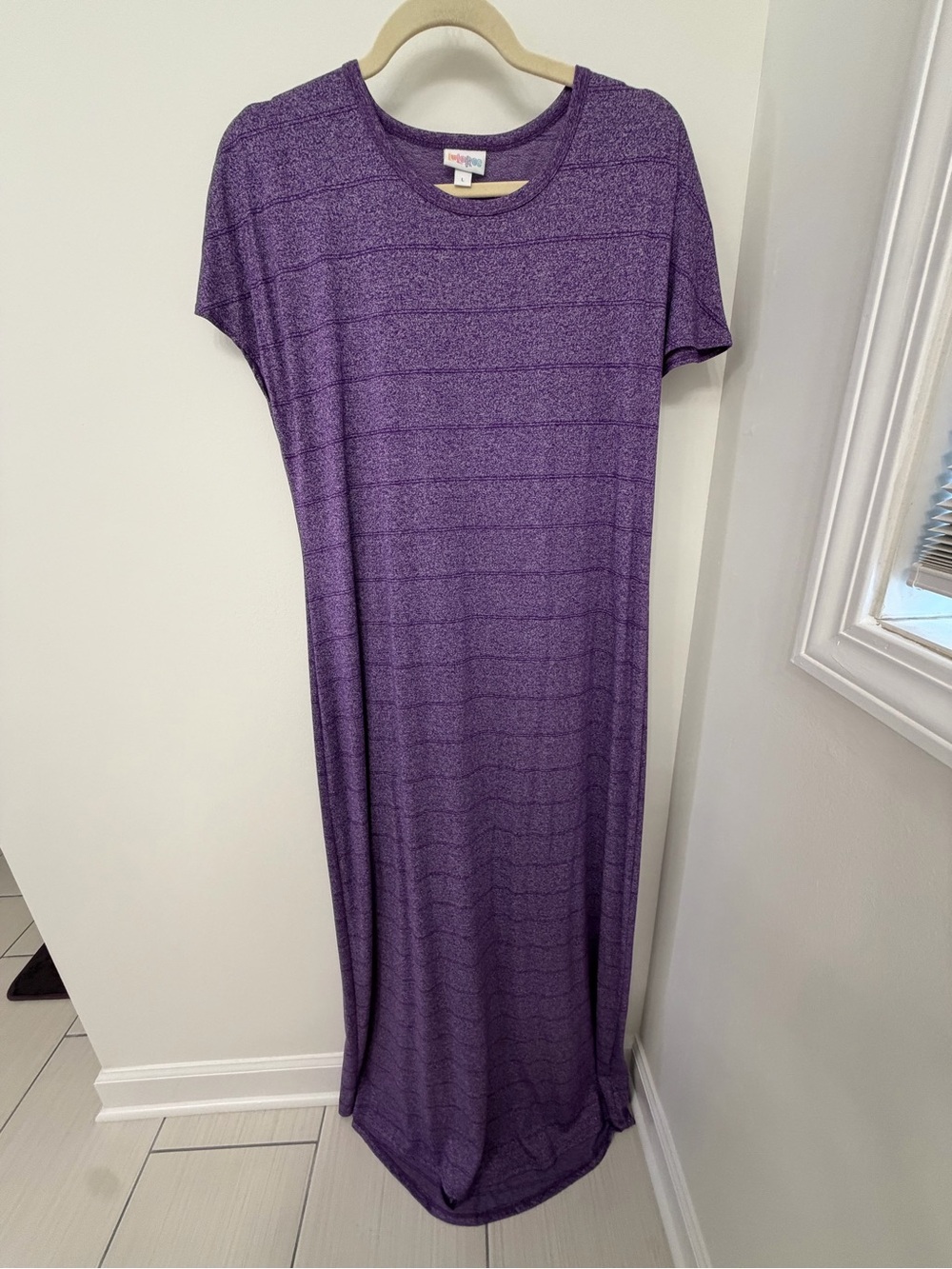 Large LuLaRoe LLR solid Purple Striped Maxi Dress cap sleeved teacher dress
